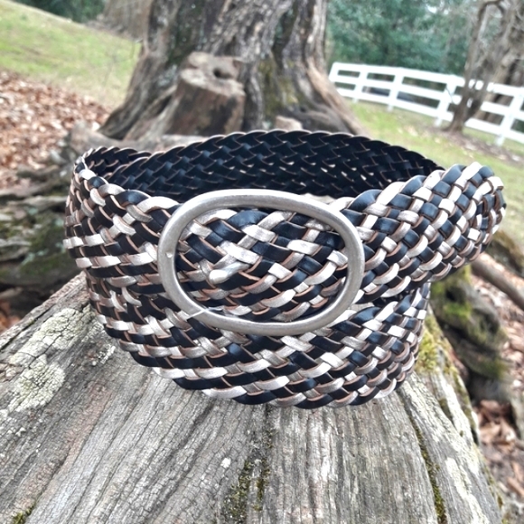 Genuine Leather Belt Braided Woven Real Leather Belt REVERSABLE Multicolor L - Picture 2 of 12